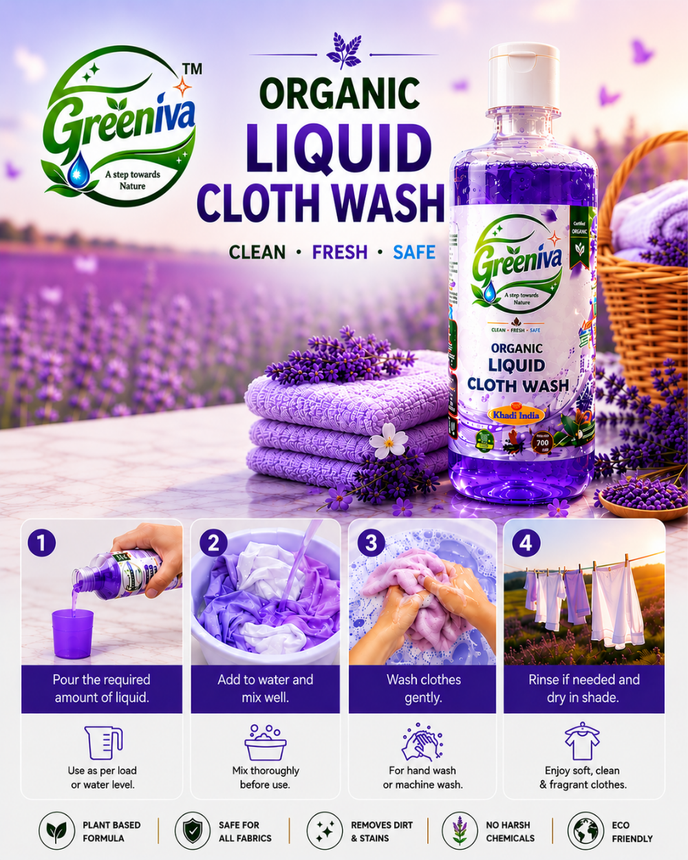 Organic Liquid Cloth Wash (Lavender) uses