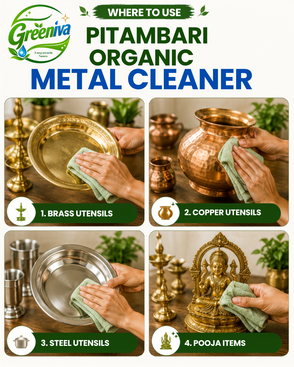 Pitambari Organic Metal Cleaner purpose