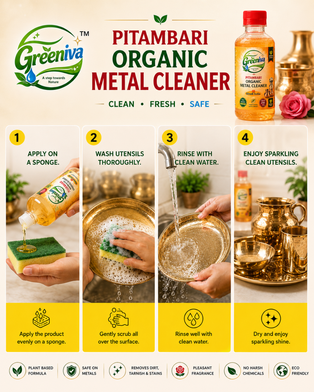 Pitambari Organic Metal Cleaner uses
